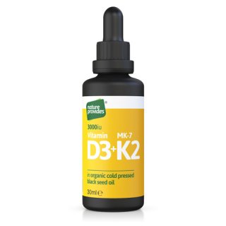 D3 & K2 3000iu i svartkumminolja 30 ml Nature Provides