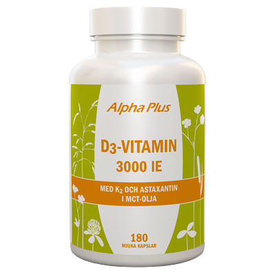Alpha Plus D-vitamin 3000 IE med K2 och astaxantin 180 kaps