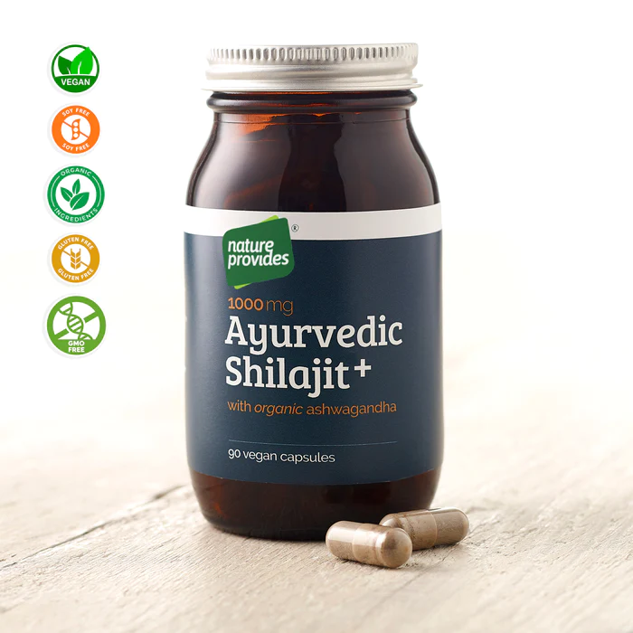Ayurvedic Shilajit+ with organic ashwagandha 90 kapslar Nature Provides