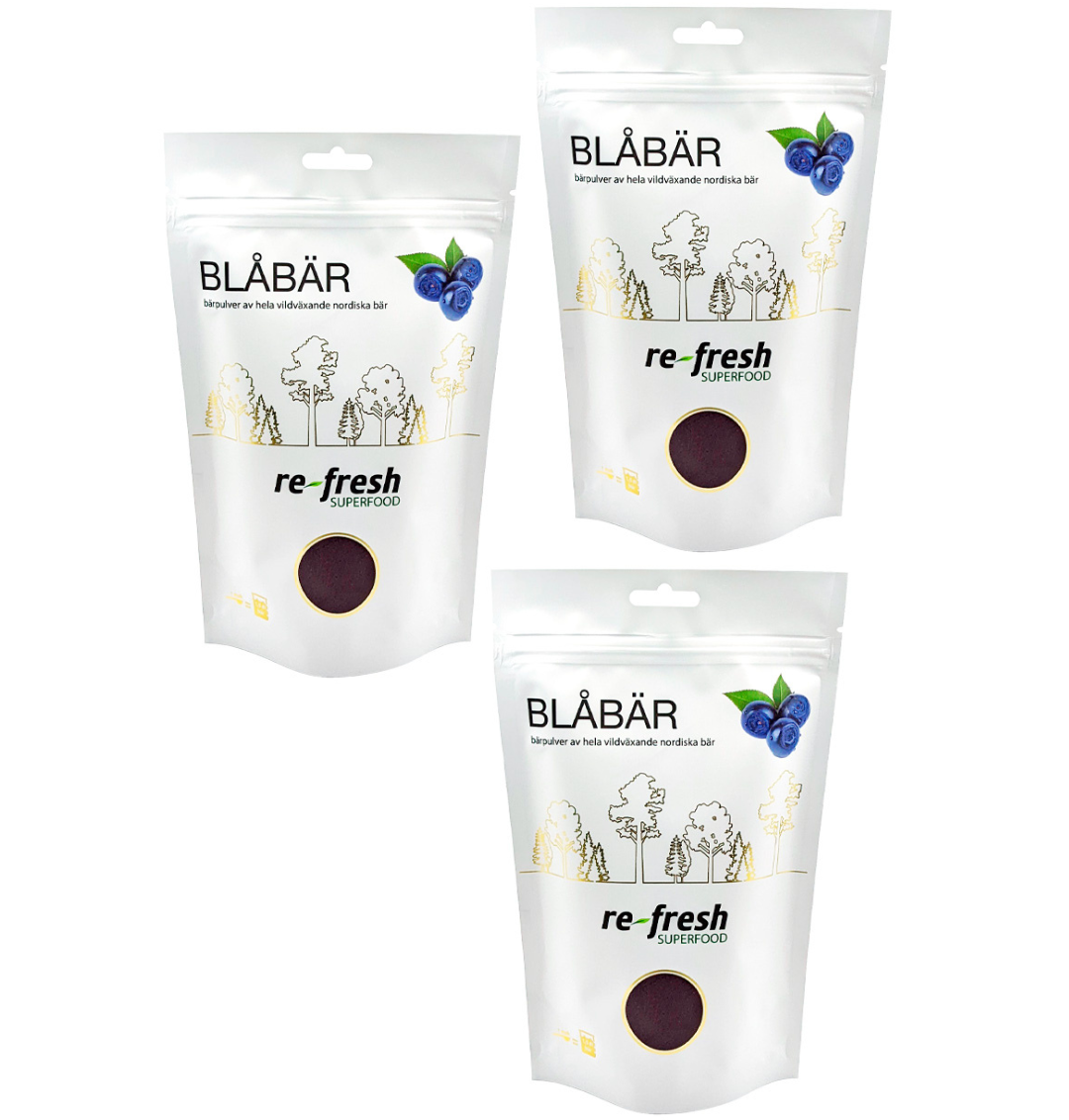 3-PACK Blåbärspulver nordiskt 125g Re-fresh superfood