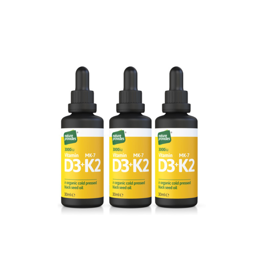 3-PACK D3 & K2 3000iu i svartkumminolja 30 ml Nature Provides