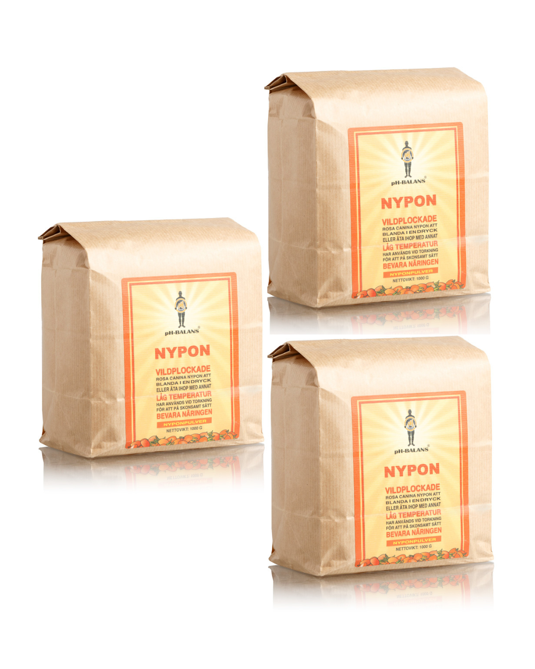 3-PACK pH-Balans Nyponpulver Vildplockat 1 kg