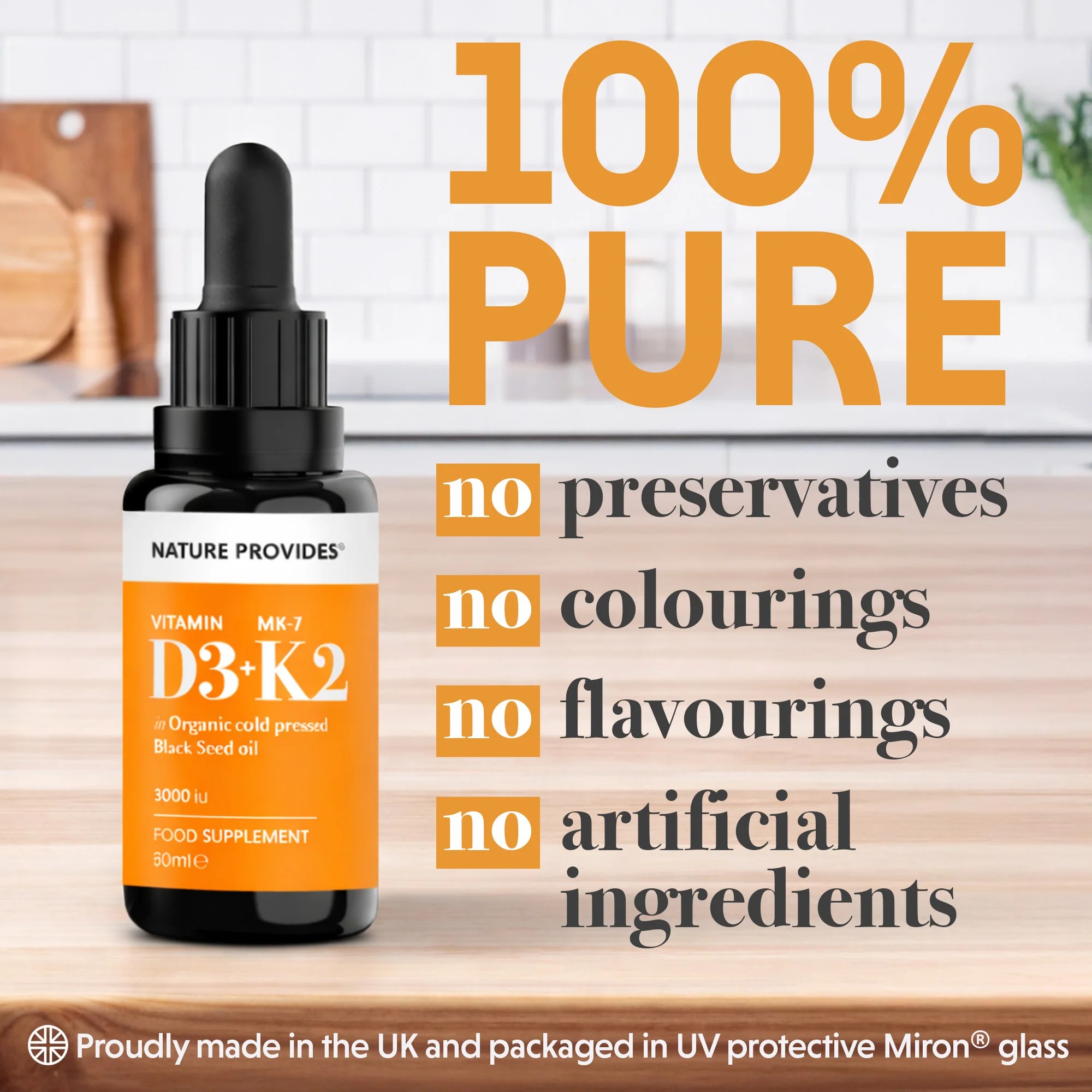 D3 & K2 3000iu i svartkumminolja 30 ml Nature Provides