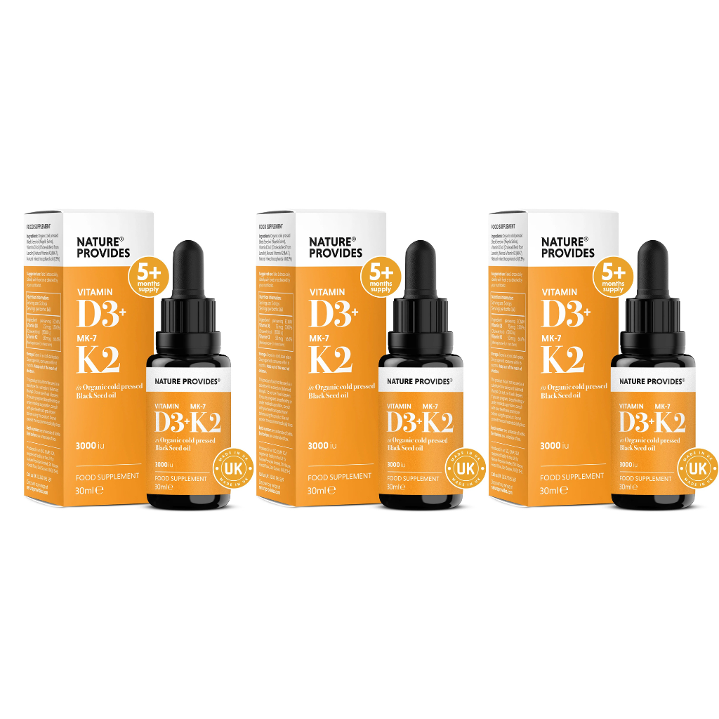 3-PACK D3 & K2 3000iu i svartkumminolja 30 ml Nature Provides